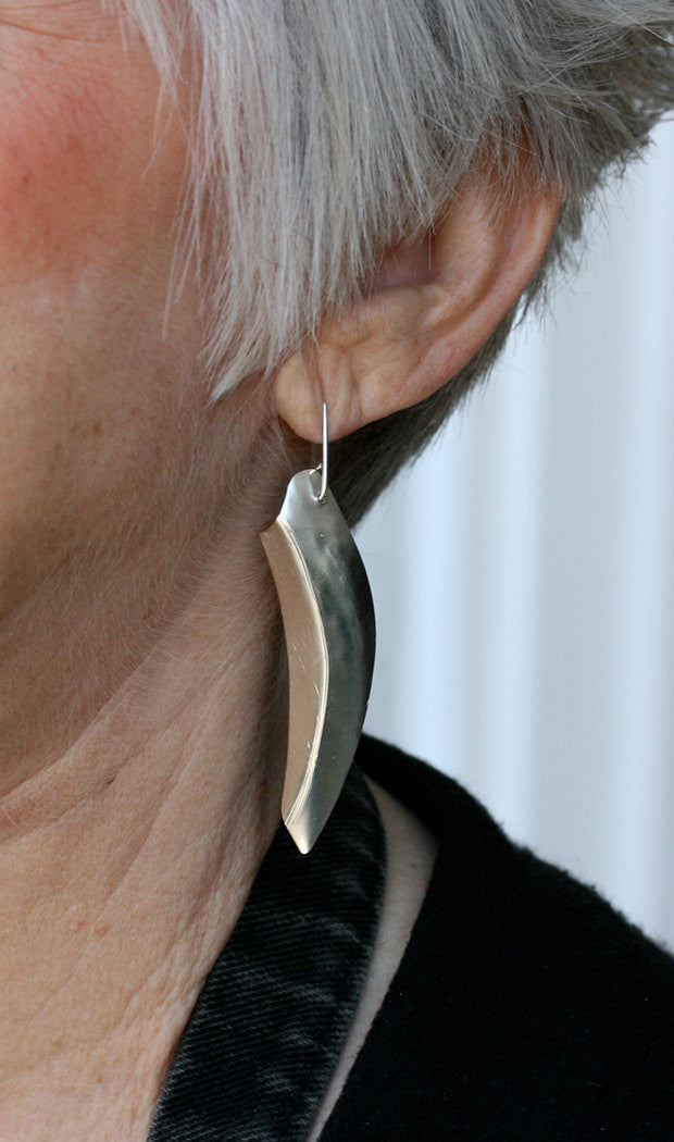 Sterling Silver Earrings Handmade Knife Edge Textured Dangle