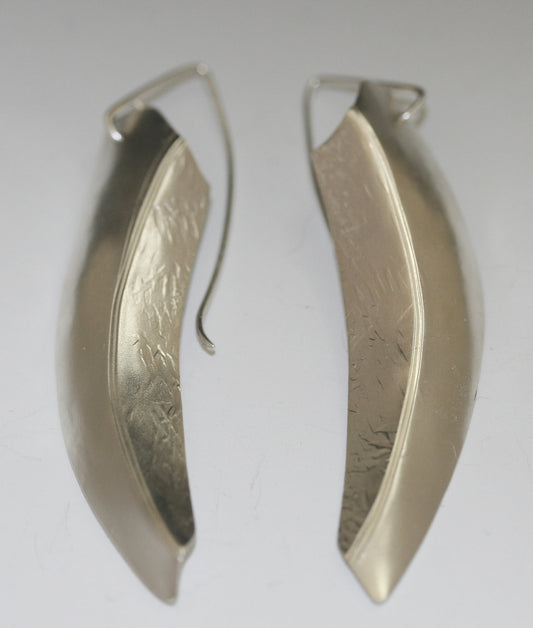 Sterling Silver Earrings Handmade Knife Edge Textured Dangle