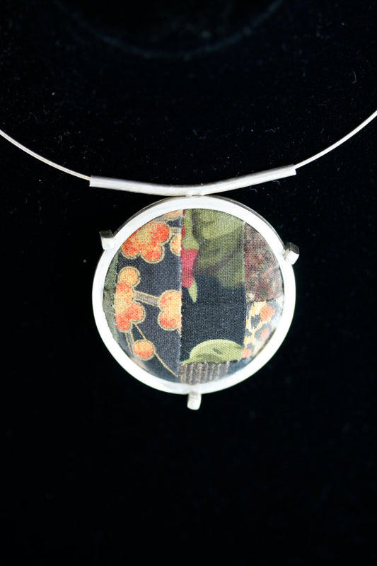 One of a Kind Pattern Handmade Quilt Square Sterling Silver Pendant on Neckring