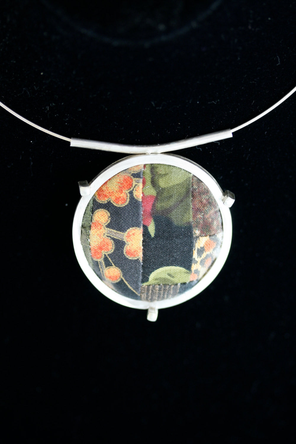 One of a Kind Pattern Handmade Quilt Square Sterling Silver Pendant on Neckring