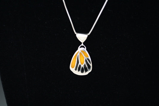 SOLD .....Enamel Butterfly Pendant: Gold and Black Champleve enamel