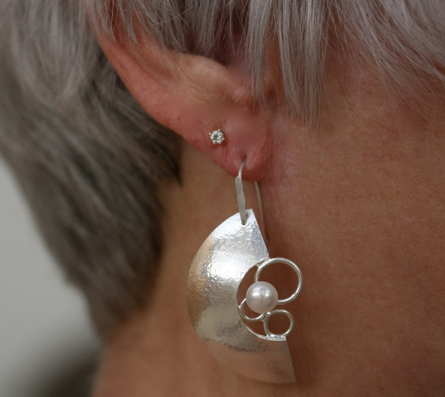 Sterling Silver Dome with Pearl Earrings