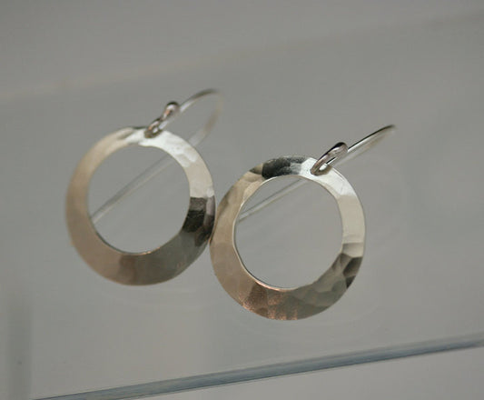 Sterling Silver earrings Handmade Hammered Circles